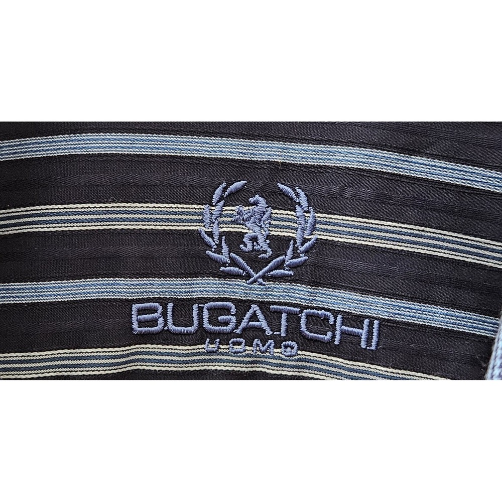 Bugatchi‎ Uomo Men's Blue 100% Cotton Striped Long Sleeve Shirt Size Large - Picture 4 of 10